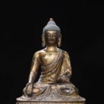 Ming-Style Amitabha Buddha Statue with Antiqued Patina & Gilding