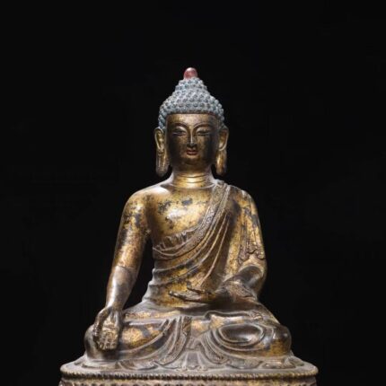 Ming-Style Amitabha Buddha Statue with Antiqued Patina & Gilding