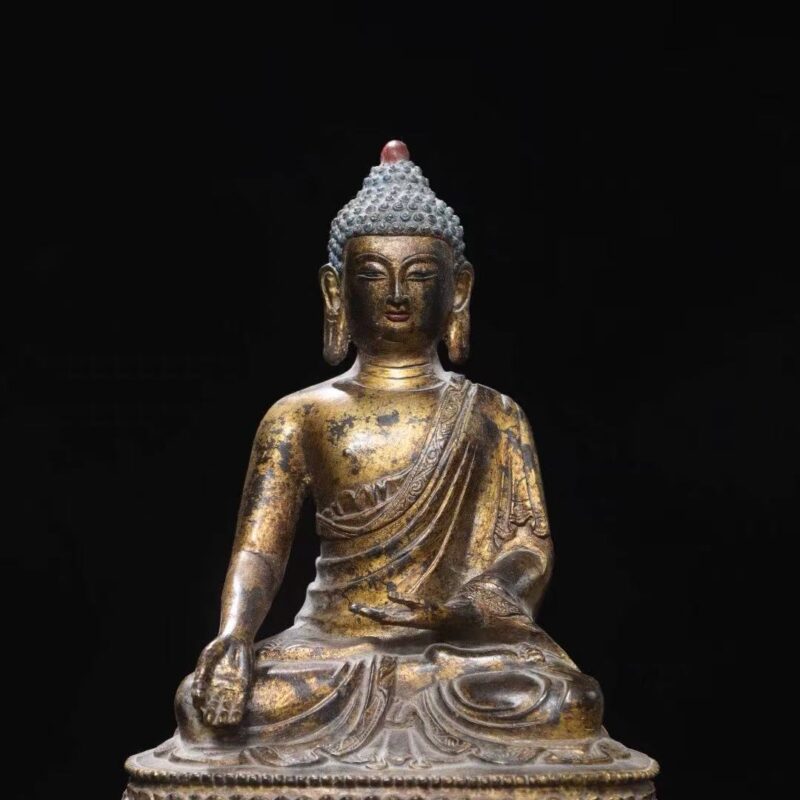 Ming-Style Amitabha Buddha Statue with Antiqued Patina & Gilding