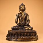Antique Copper Amitayus Buddha with High-Relief Chased Mud-Gild Finish