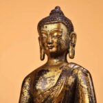 Antique Copper Amitayus Buddha with High-Relief Chased Mud-Gild Finish - Image 4