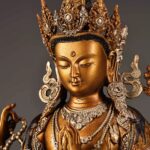 Vintage Gilt Copper Four-Armed Avalokitesvara with Silver and Polychrome Accents (Tibetan Tantric Style) - Image 3
