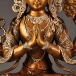 Vintage Gilt Copper Four-Armed Avalokitesvara with Silver and Polychrome Accents (Tibetan Tantric Style) - Image 4