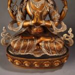 Vintage Gilt Copper Four-Armed Avalokitesvara with Silver and Polychrome Accents (Tibetan Tantric Style) - Image 5