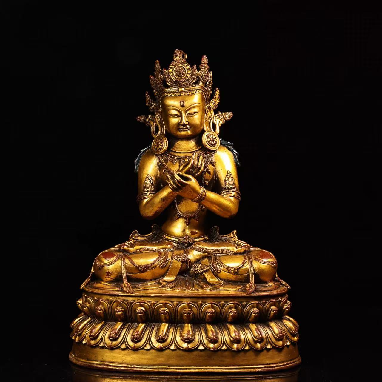 Gold-Gilt Vajradhara01 Gold-Gilt Fine Copper Vajradhara Buddha Statue with Antiqued Finish - Image 1