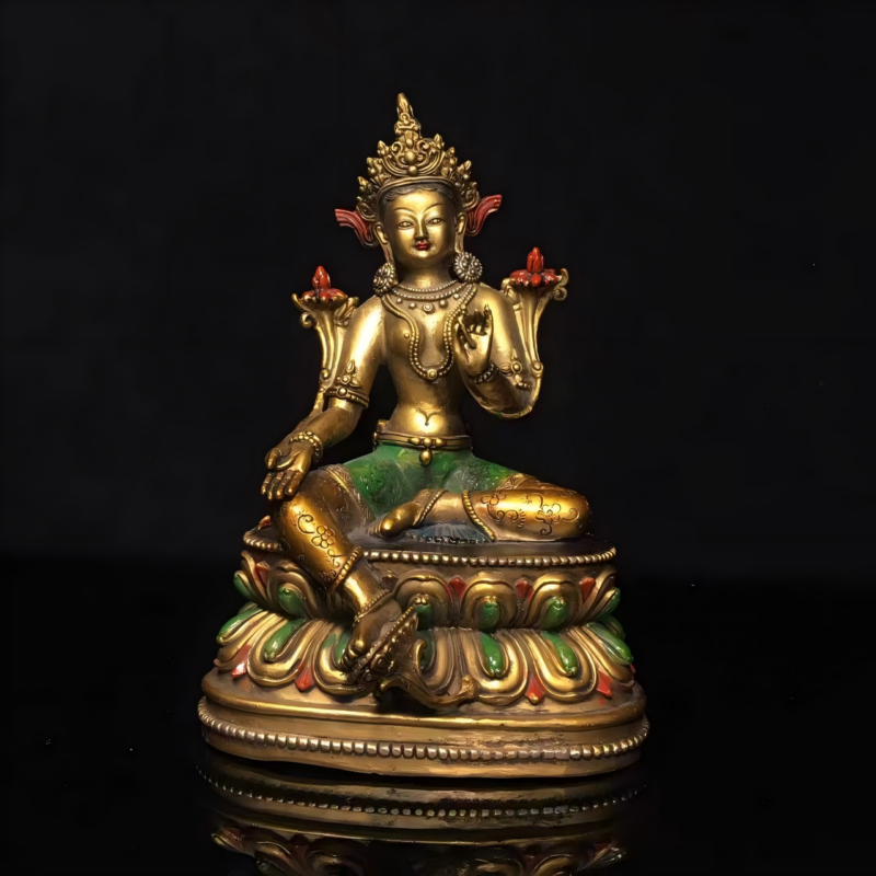 Gilt Copper Painted Green Tara Statue