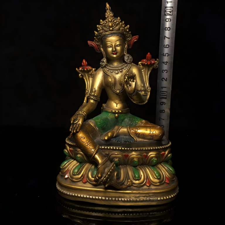Tibetan Green Tara · Gilt & Polychrome Statue