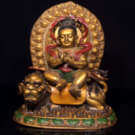 Exquisitely Crafted Aged Copper Polychrome Manjushri Bodhisattva in Childlike Form