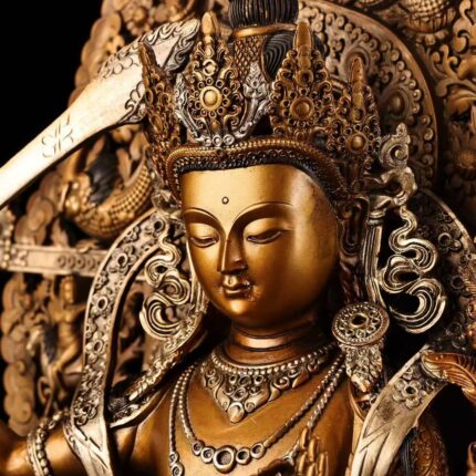 Tibetan style Manjushri statue wears Five-topknot crown