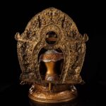 Large-Size Aged Copper Gold-Gilt Manjushri Bodhisattva Statue with Gold & Silver Traced Details - Image 3