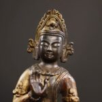 Retro Aged Copper Samantabhadra Statue with Paste Gilding