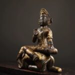 Samantabhadra Bodhisattva Statue with Traditional Paste Gilding on Aged Copper