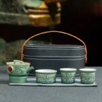 Antique-Style Celadon Cup Set with "Sanxingdui" Motifs