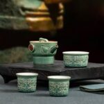 Antique-Style Celadon Cup Set with "Sanxingdui" Motifs - Image 2