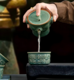 Antique-Style Celadon Cup Set with "Sanxingdui" Motifs - Image 6