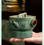 Antique-Style Celadon Cup Set with "Sanxingdui" Motifs - Image 8