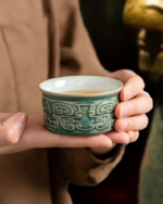 Antique-Style Celadon Cup Set with "Sanxingdui" Motifs - Image 11