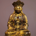 Aged Gilt Copper Vairocana Buddha Icon, Ming Dynasty Han Chinese Buddhist Style