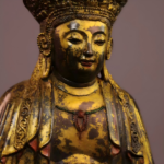 Aged Gilt Copper Vairocana Buddha Icon, Ming Dynasty Han Chinese Buddhist Style - Image 2