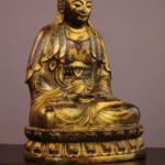 Aged Gilt Copper Vairocana Buddha Icon, Ming Dynasty Han Chinese Buddhist Style - Image 5