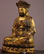 Aged Gilt Copper Vairocana Buddha Icon, Ming Dynasty Han Chinese Buddhist Style - Image 3