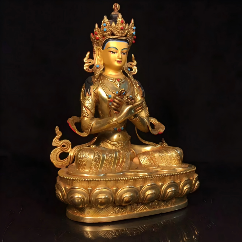 Gold-Gilt Copper Vajradhara Buddha, sacred primordial Buddha statue for worship and collection
