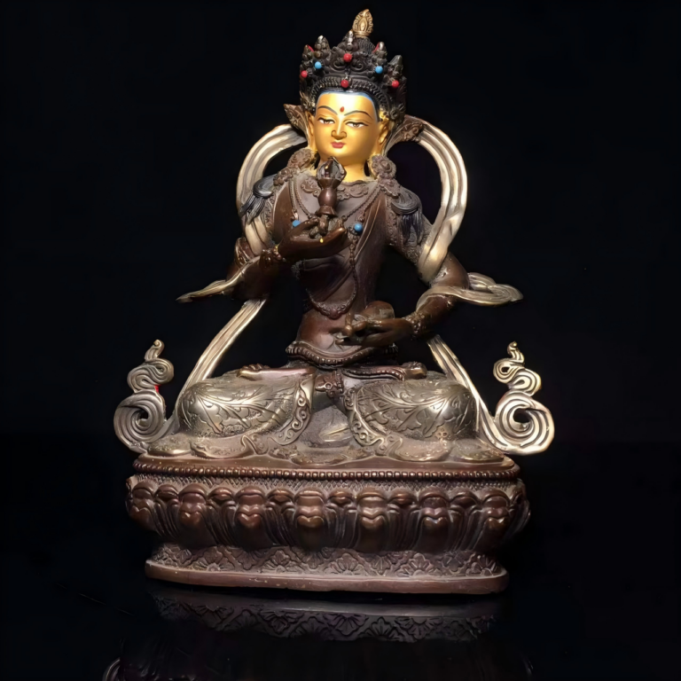 Aged Copper & Silver Gilt Vajrasattva Statue