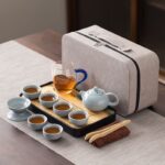 Archaistic Ru-Style Grey-Blue Glaze Portable Kung Fu Tea Set - Image 2