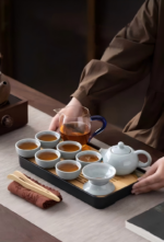Archaistic Ru-Style Grey-Blue Glaze Portable Kung Fu Tea Set - Image 10