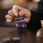 Archaistic Mini Tripod Brass Censer with Vintage Purple Glaze, Inscribed with the Five Blessings at the Base and Embodying the Auspicious Omen of Purple Qi Coming from the East. - Image 2