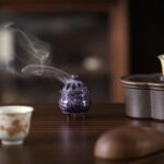 Archaistic Mini Tripod Brass Censer with Vintage Purple Glaze, Inscribed with the Five Blessings at the Base and Embodying the Auspicious Omen of Purple Qi Coming from the East. - Image 3