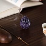 Archaistic Mini Tripod Brass Censer with Vintage Purple Glaze, Inscribed with the Five Blessings at the Base and Embodying the Auspicious Omen of Purple Qi Coming from the East. - Image 5