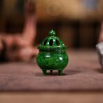 Vessel of Archaistic Mini Tripod Brass Censer Adorned with Emerald‑Green Glaze