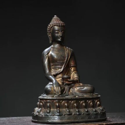 Antique Mud-Gilded Amitabha Bronze Sculpture