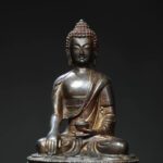 Antique Mud-Gilded Amitabha Bronze Sculpture - Image 2