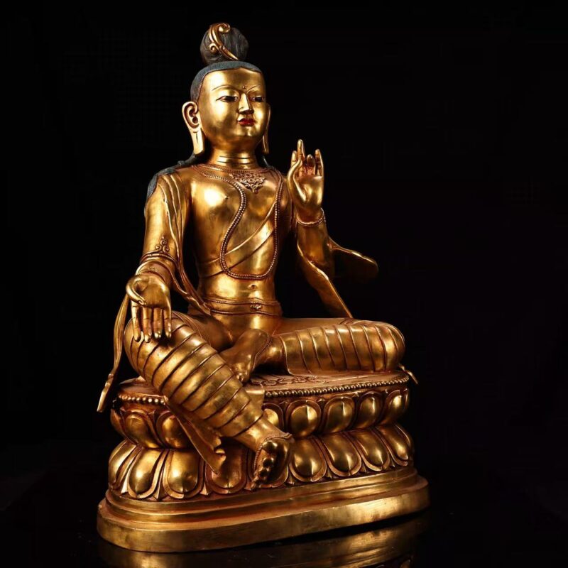 Uncrowned Topknot Avalokiteshvara (Kwan-yin) Bronze Statue in Zanabazar Style, Compassion Yidam for Altar Worship & Himalayan Art Collection