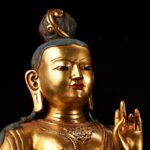 Seated Avalokiteshvara Lalitasana bronze sculpture, Zanabazar tradition gilded finish