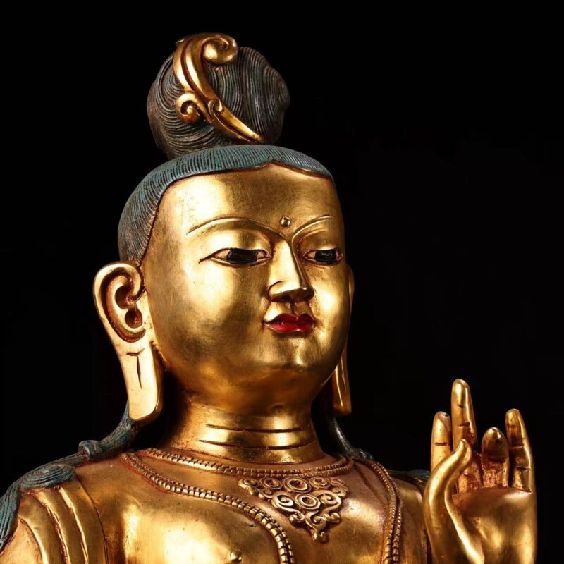 Seated Avalokiteshvara Lalitasana bronze sculpture, Zanabazar tradition gilded finish
