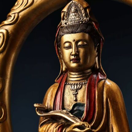 Water-Moon Ruyi Kuan-yin Gilded Polychrome Bronze Statue