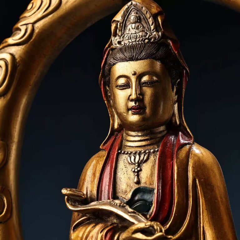 Water-Moon Ruyi Kuan-yin Gilded Polychrome Bronze Statue