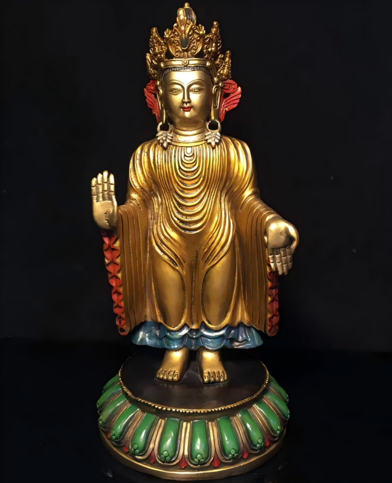 Front full shot of polychrome gilded Candana Buddha