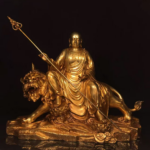 Ksitigarbha Bodhisattva on Diting, Gilded & Polychrome Bronze Statue, Chinese Buddhist Style - Image 5