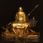 Ksitigarbha Bodhisattva on Diting, Gilded & Polychrome Bronze Statue, Chinese Buddhist Style - Image 6