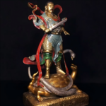 Museum-Grade Bronze Mineral Polychrome Standing Zhenwu Statue on Turtle-Snake - Image 3