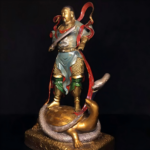 Museum-Grade Bronze Mineral Polychrome Standing Zhenwu Statue on Turtle-Snake - Image 5
