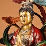 Early Ming imperial style, polychrome gilded bronze Yongle Mark 'Jiu Tian Xuan Nu' statue