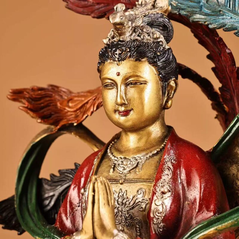 Early Ming imperial style, polychrome gilded bronze Yongle Mark 'Jiu Tian Xuan Nu' statue