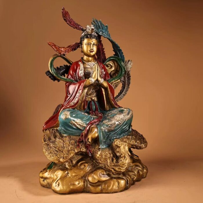 Anjali Mudra peacock Xuan Nü copper statue tangible relic of Ming-Qing Taoist-Buddhist sculpture evolution