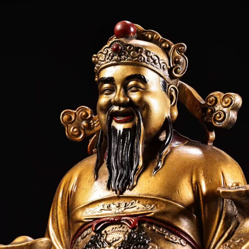 Civil God of Wealth bronze figurine holding ingot and Ruyi