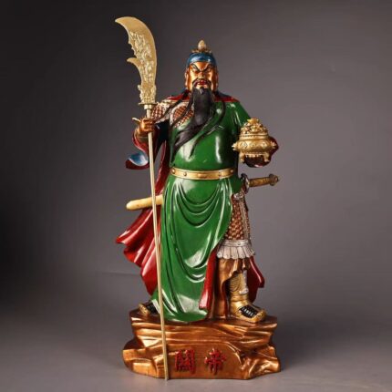 Polychrome bronze gilt Guan Yu statue